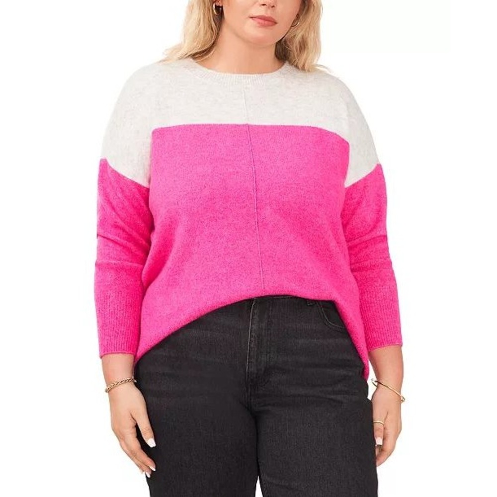 Vince Camuto NWT Paradox Pink Grey Colorblock Cozy & Bright Sweater Size XL